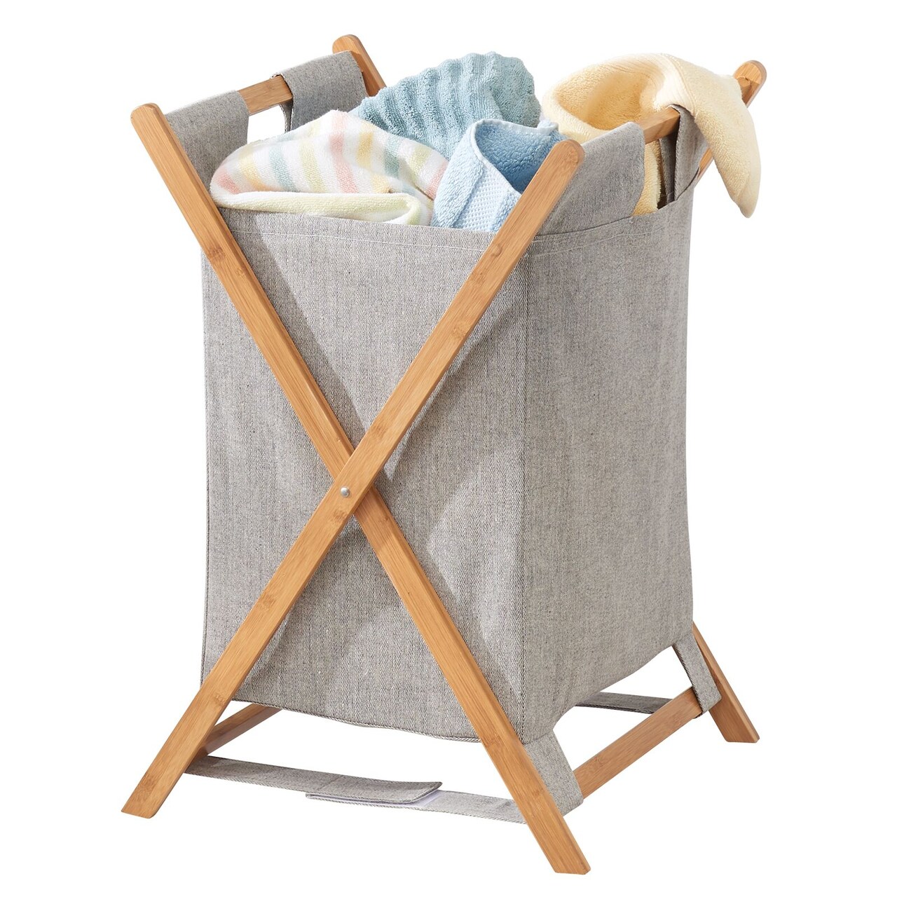mDesign Bamboo Laundry Hamper, Portable/Collapsible Fabric Bag